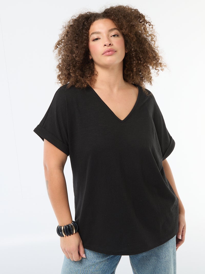 Camiseta de tejido crepé Negro - Kiabi