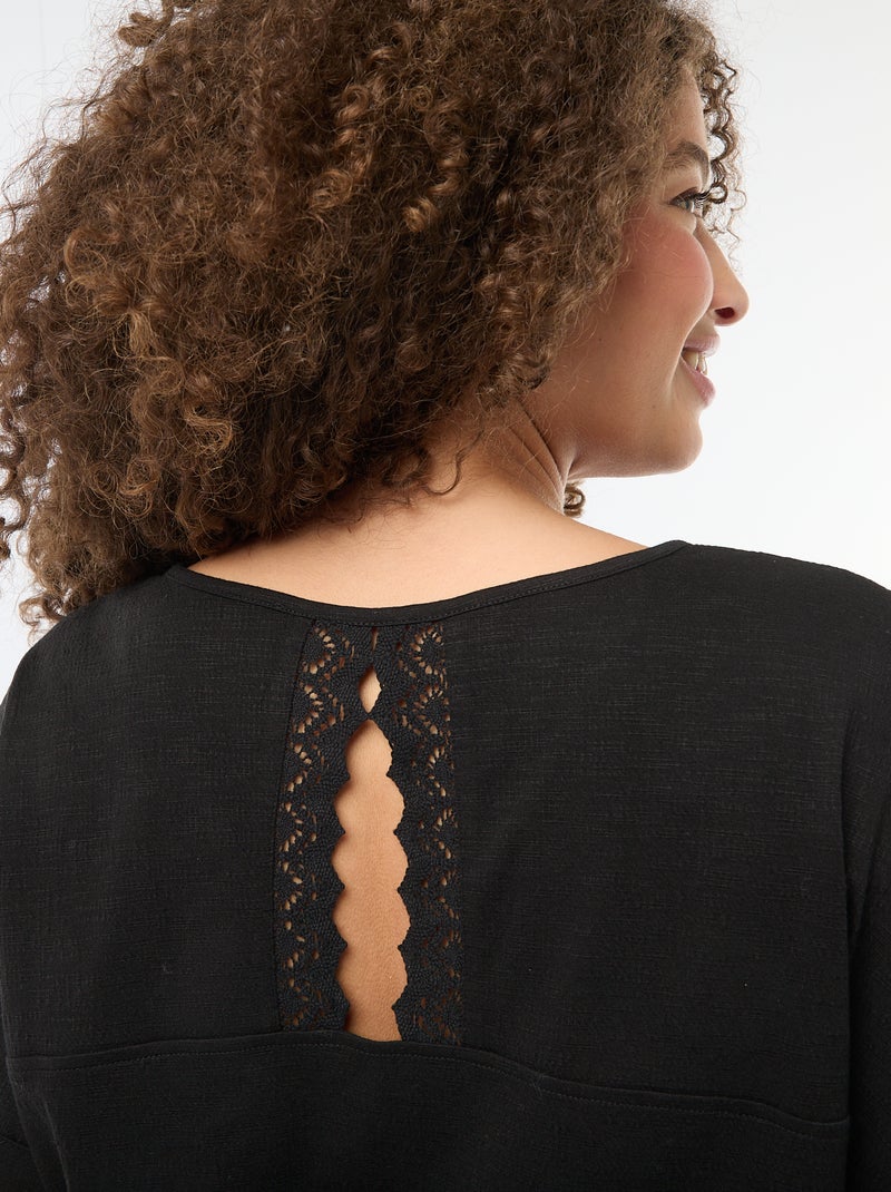 Camiseta de tejido crepé Negro - Kiabi