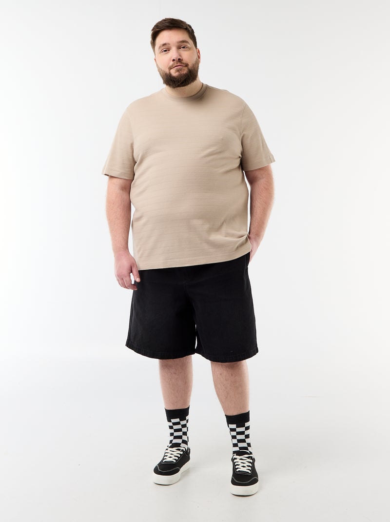 Camiseta de tejido fantasía acanalado Beige - Kiabi