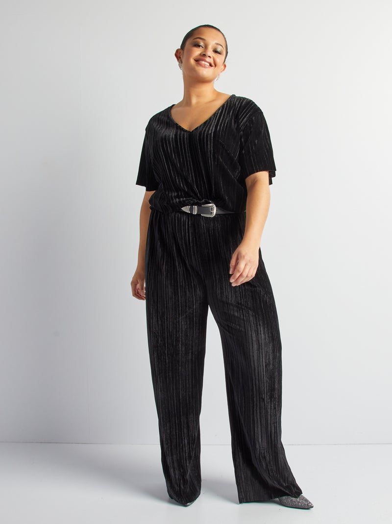 Camiseta de terciopelo con cuello de pico negro - Kiabi