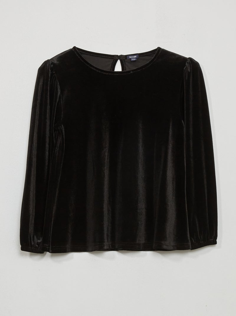 Camiseta de terciopelo con cuello redondo Negro - Kiabi