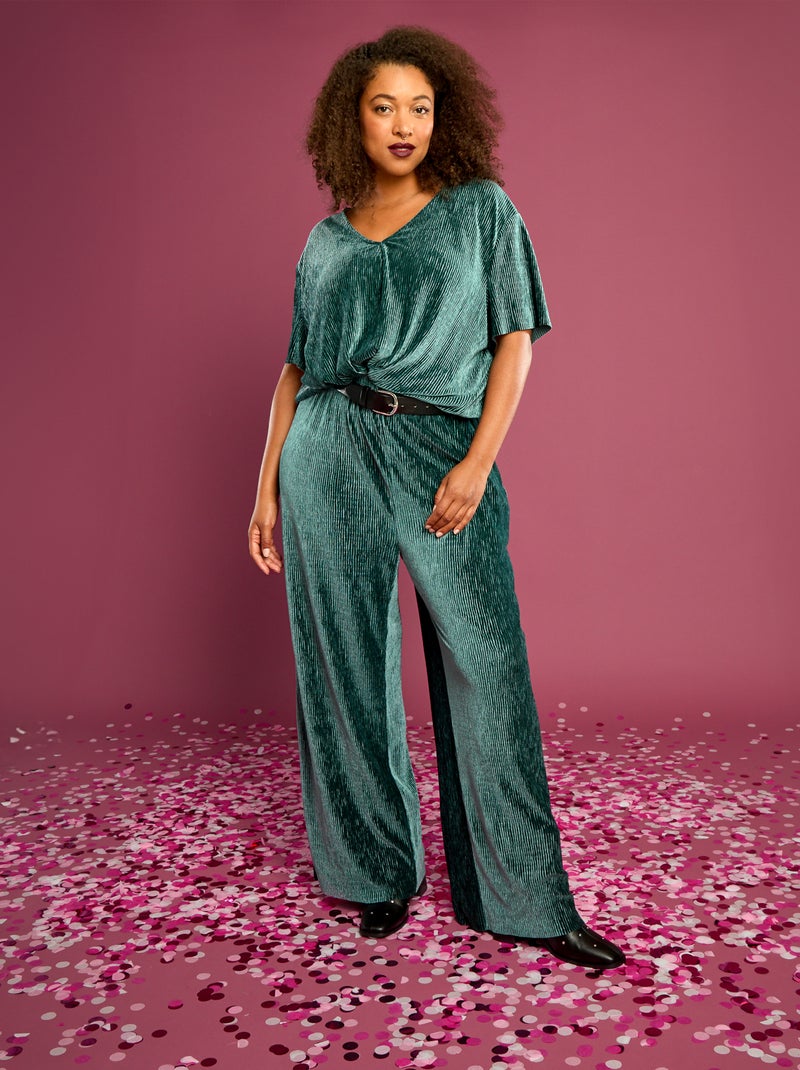 Camiseta de terciopelo de manga corta Verde - Kiabi