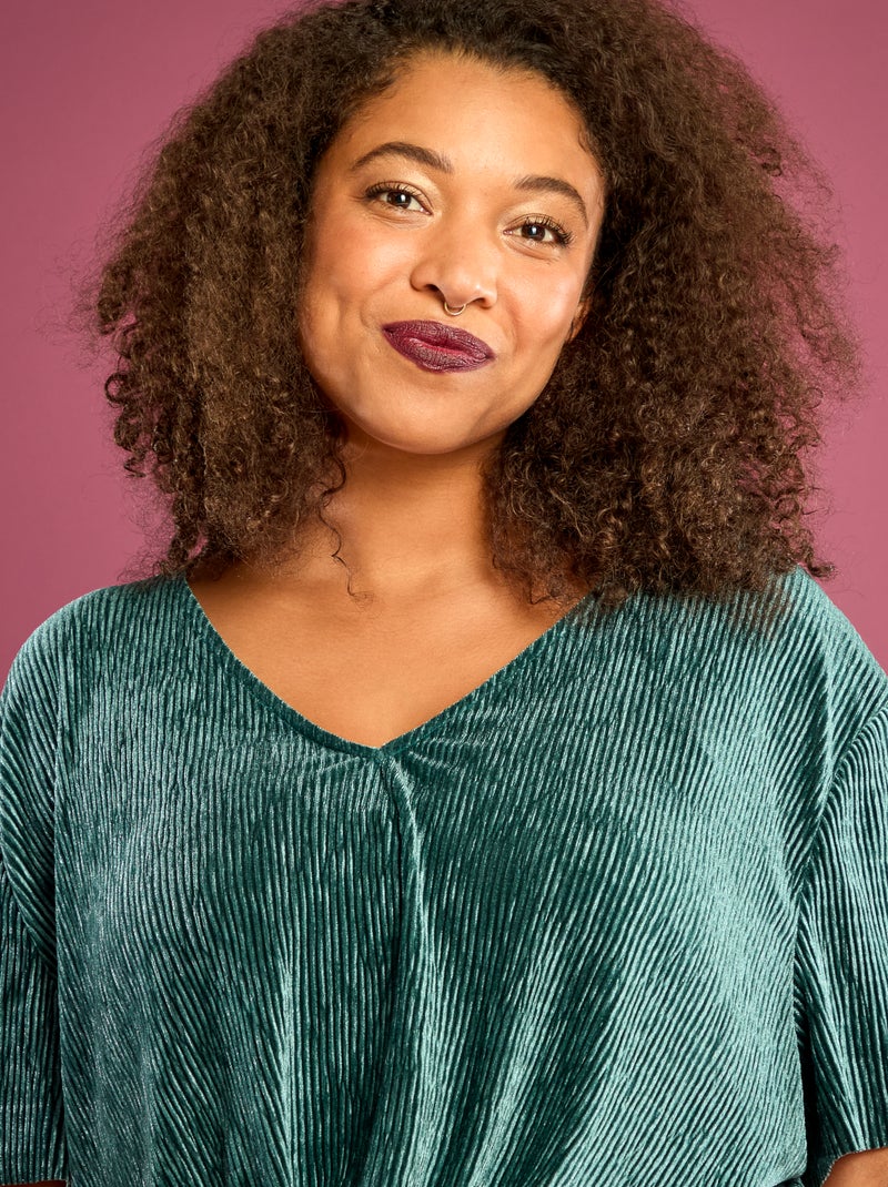 Camiseta de terciopelo de manga corta Verde - Kiabi