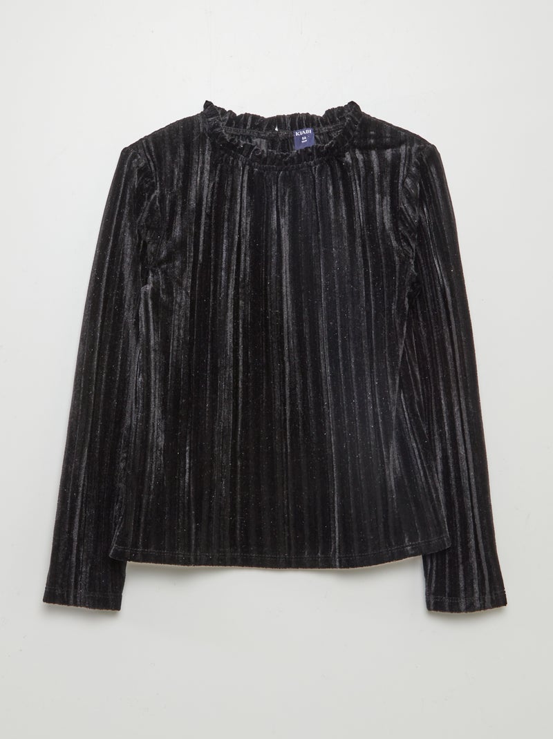 Camiseta de terciopelo plisada negro - Kiabi