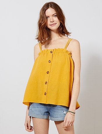 Camiseta de tirantes abotonada de gasa de algodón - Kiabi