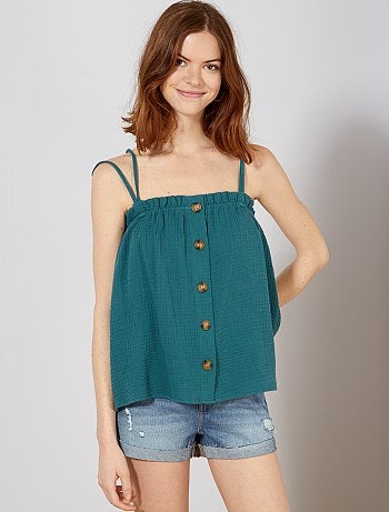 Camiseta de tirantes abotonada de gasa de algodón - Kiabi