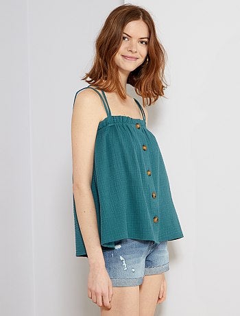 Camiseta de tirantes abotonada de gasa de algodón - Kiabi