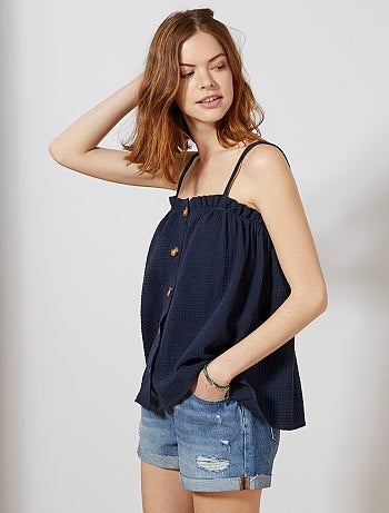 Camiseta de tirantes abotonada de gasa de algodón - Kiabi