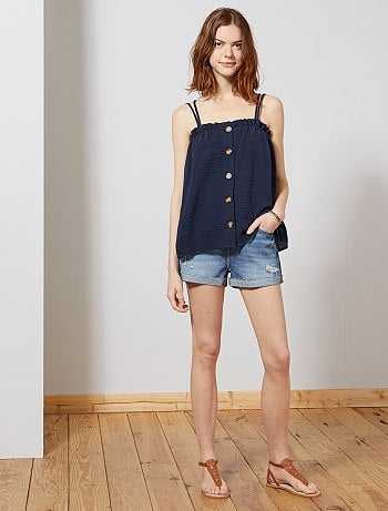 Camiseta de tirantes abotonada de gasa de algodón - Kiabi