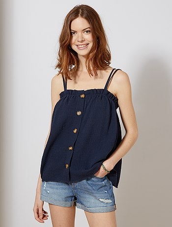 Camiseta de tirantes abotonada de gasa de algodón - Kiabi