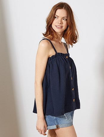 Camiseta de tirantes abotonada de gasa de algodón - Kiabi