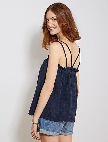 Camiseta de tirantes abotonada de gasa de algodón - Kiabi