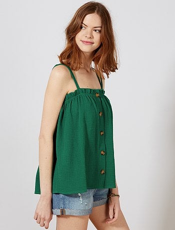 Camiseta de tirantes abotonada de gasa de algodón - Kiabi