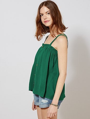 Camiseta de tirantes abotonada de gasa de algodón - Kiabi