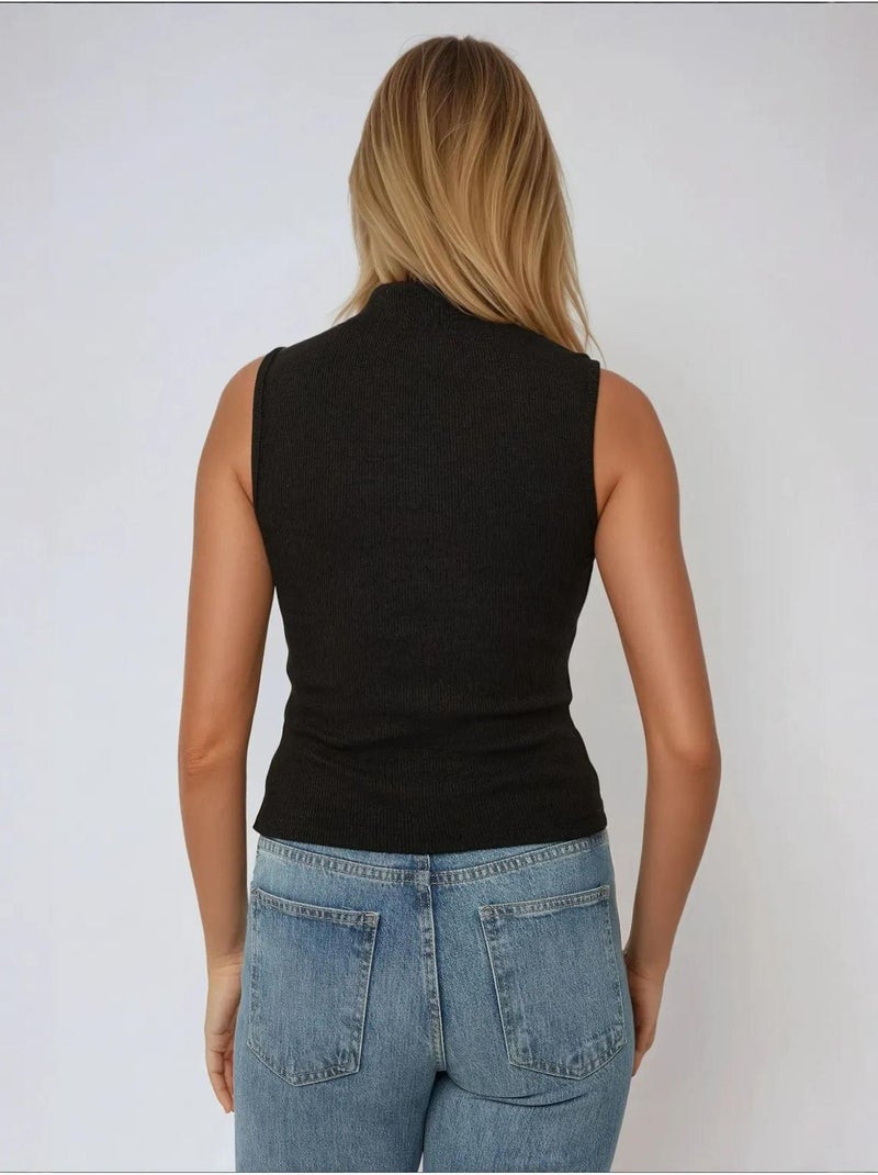 Camiseta de tirantes acanalada a rayas con cuello alto medio hiccup Negro - Kiabi