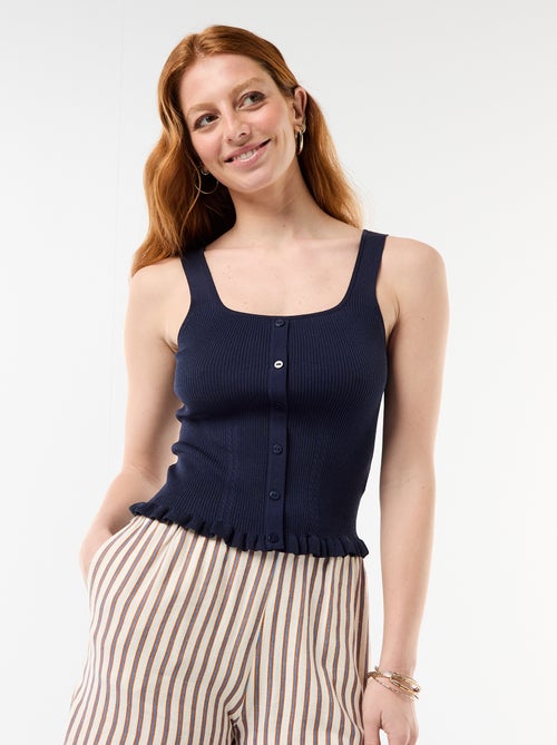 Camiseta de tirantes acanalada con abertura de botones decorativa en la parte delantera - Kiabi