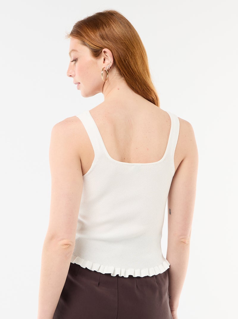 Camiseta de tirantes acanalada con abertura de botones decorativa en la parte delantera Blanco - Kiabi