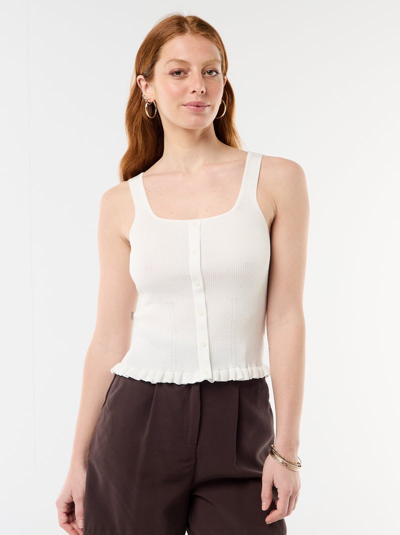 Camiseta de tirantes acanalada con abertura de botones decorativa en la parte delantera Blanco - Kiabi