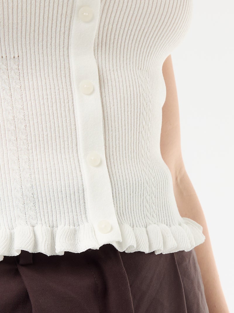 Camiseta de tirantes acanalada con abertura de botones decorativa en la parte delantera Blanco - Kiabi