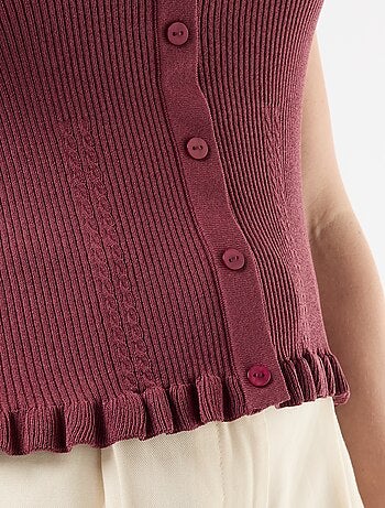 Camiseta de tirantes acanalada con abertura de botones decorativa en la parte delantera