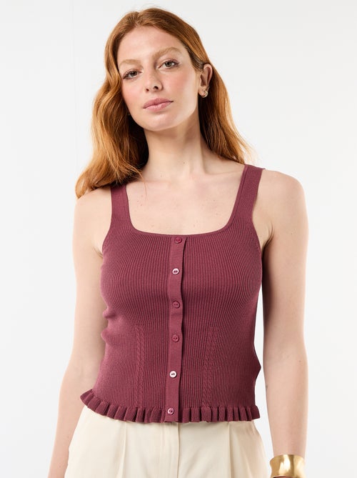 Camiseta de tirantes acanalada con abertura de botones decorativa en la parte delantera - Kiabi