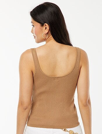 Camiseta de tirantes acanalada con escote cruzado