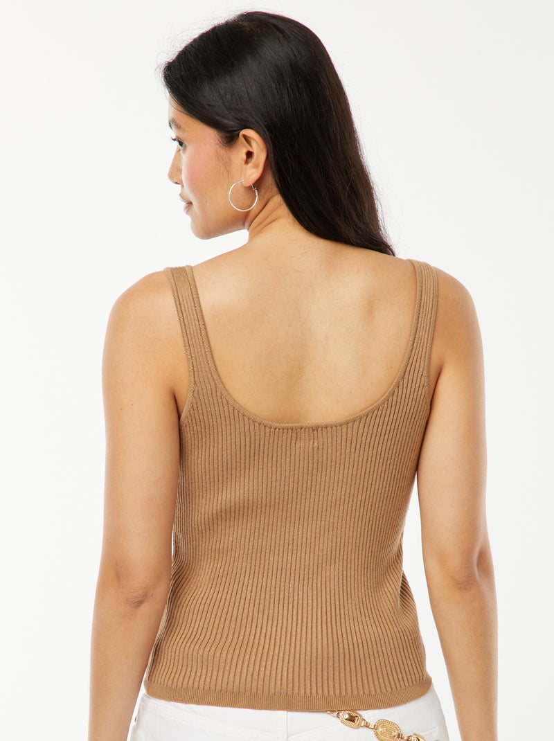 Camiseta de tirantes acanalada con escote cruzado Beige - Kiabi