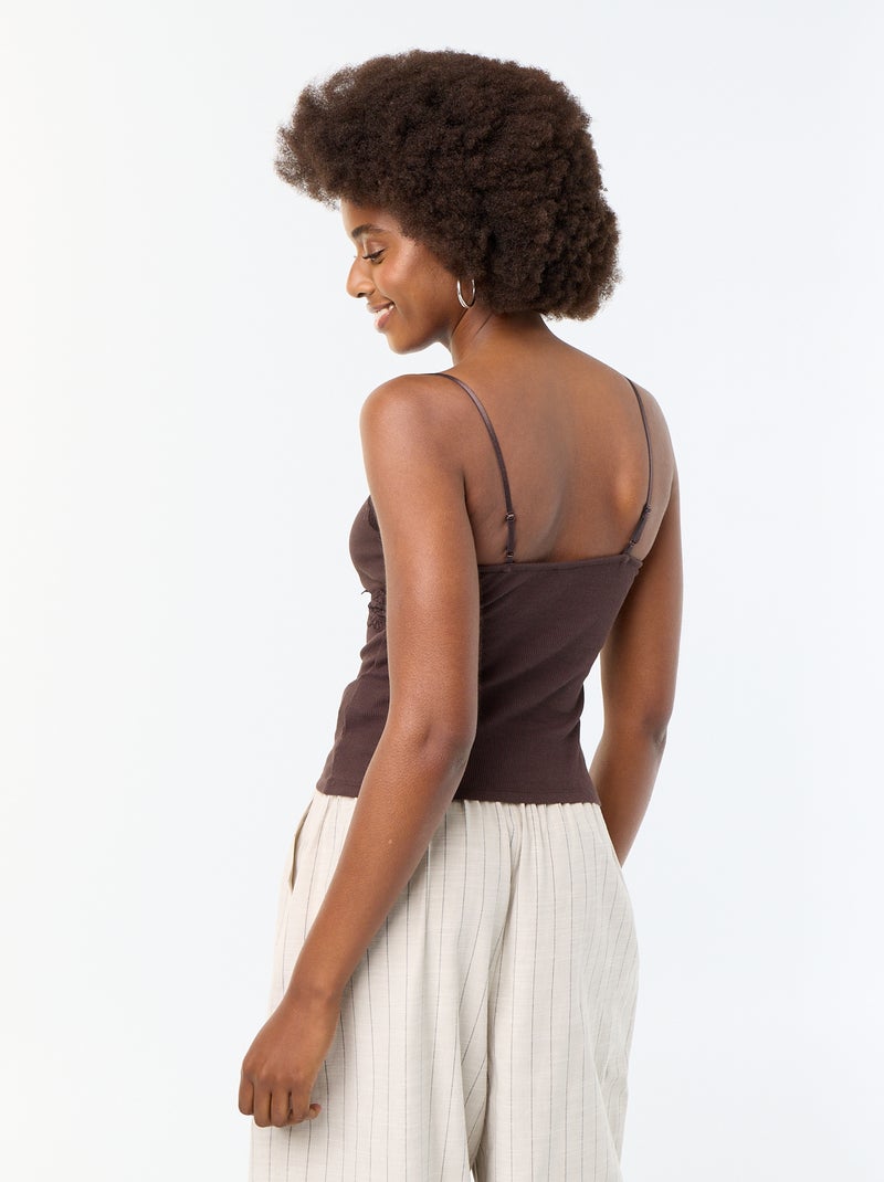 Camiseta de tirantes acanalada con tirantes Marron - Kiabi