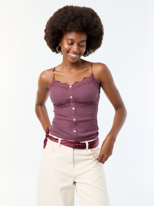 Camiseta de tirantes acanalada con tirantes - Kiabi Camiseta de tirantes acanalada con tirantes - Kiabi