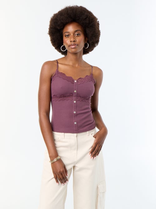 Camiseta de tirantes acanalada con tirantes - Kiabi Camiseta de tirantes acanalada con tirantes - Kiabi