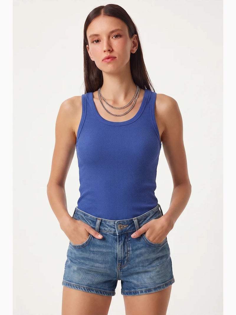 Camiseta de tirantes ajustada de algodón con cuello en u istanbul Azul cobalto - Kiabi