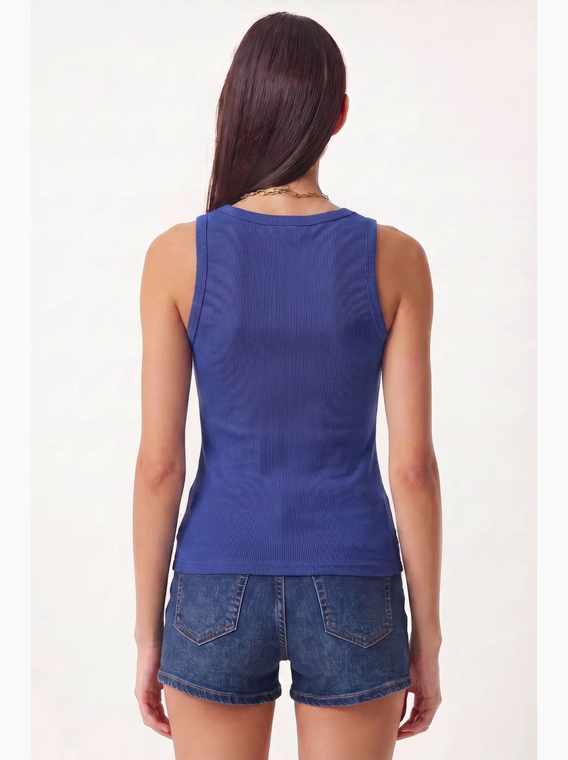 Camiseta de tirantes ajustada de algodón con cuello en u istanbul Azul cobalto - Kiabi