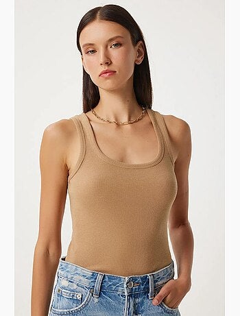 Camiseta de tirantes ajustada de algodón con cuello en u istanbul