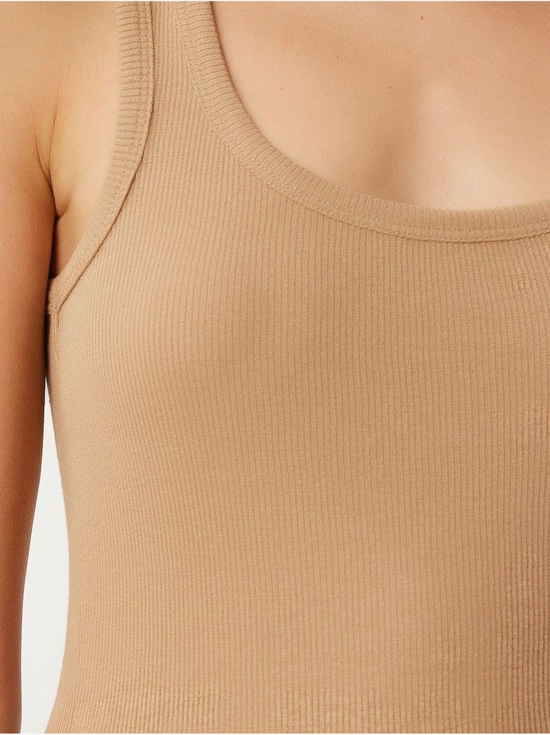 Camiseta de tirantes ajustada de algodón con cuello en u istanbul Beige claro - Kiabi
