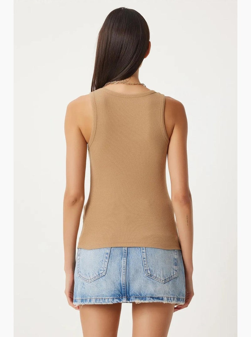 Camiseta de tirantes ajustada de algodón con cuello en u istanbul Beige claro - Kiabi