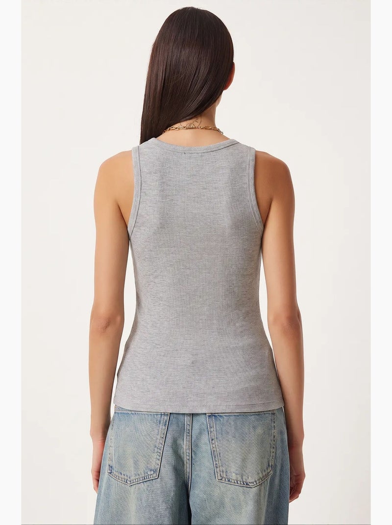 Camiseta de tirantes ajustada de algodón con cuello en u istanbul Gris - Kiabi