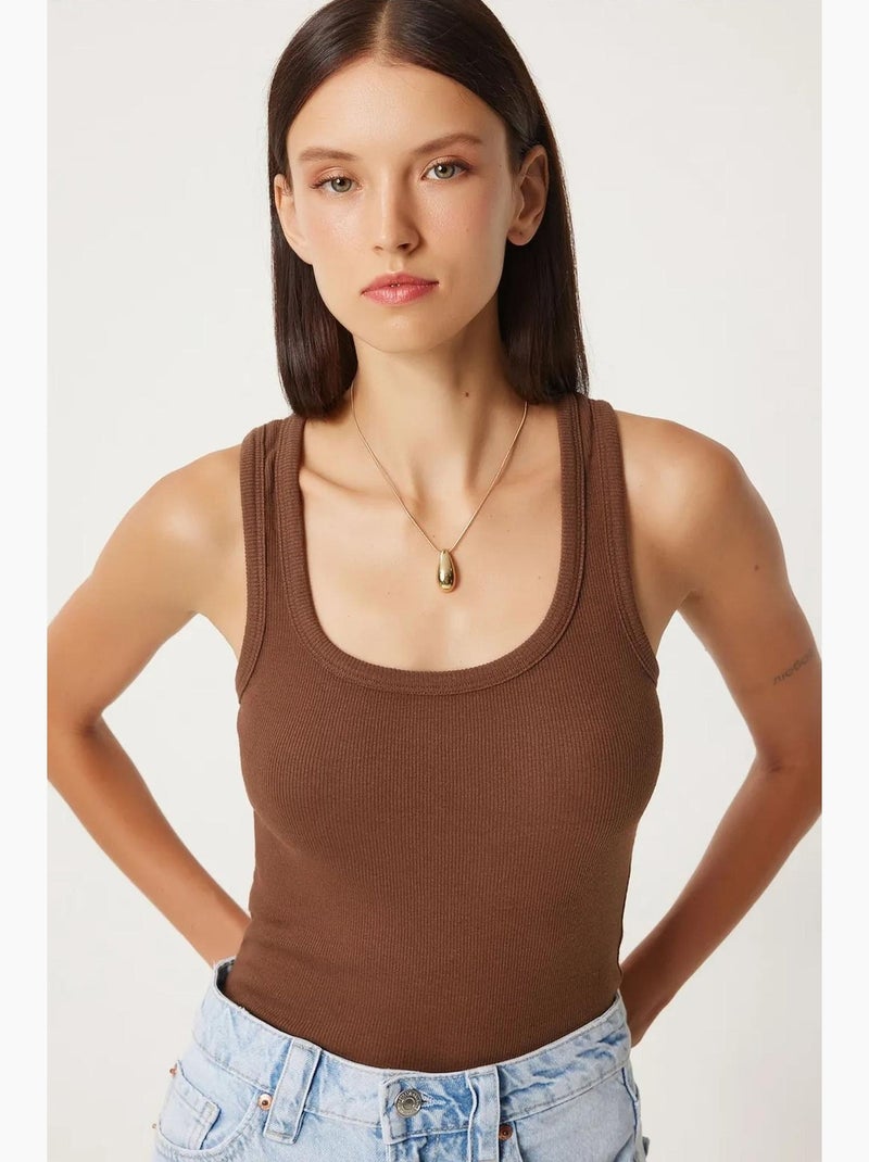 Camiseta de tirantes ajustada de algodón con cuello en u istanbul Marrón chocolate - Kiabi