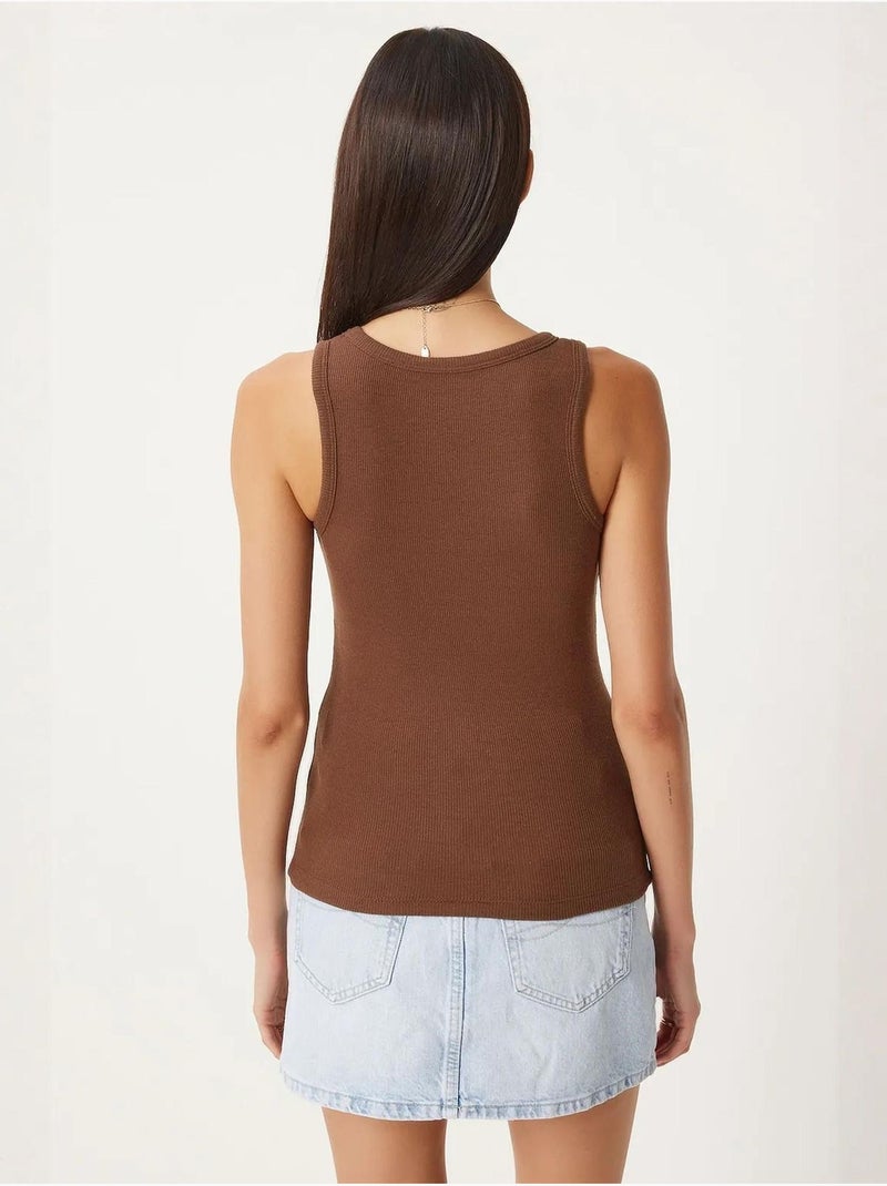 Camiseta de tirantes ajustada de algodón con cuello en u istanbul Marrón chocolate - Kiabi