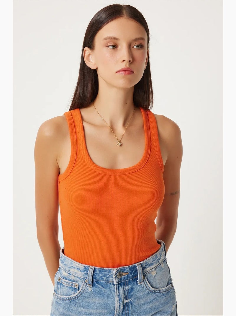 Camiseta de tirantes ajustada de algodón con cuello en u istanbul Naranja - Kiabi