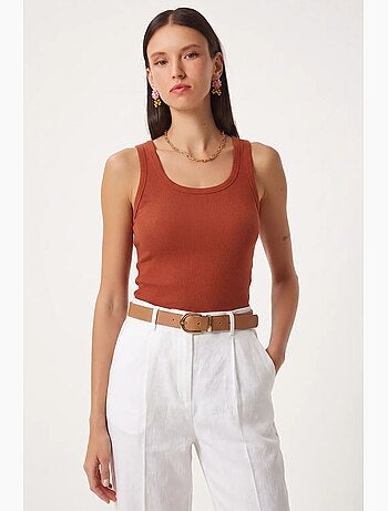 Camiseta de tirantes ajustada de algodón con cuello en u istanbul