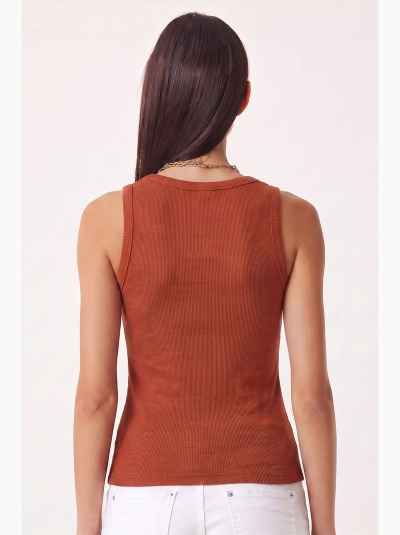 Camiseta de tirantes ajustada de algodón con cuello en u istanbul Terracota - Kiabi