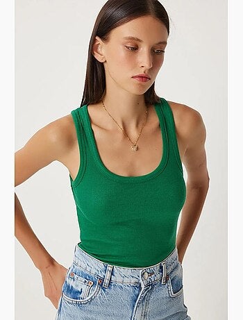 Camiseta de tirantes ajustada de algodón con cuello en u istanbul