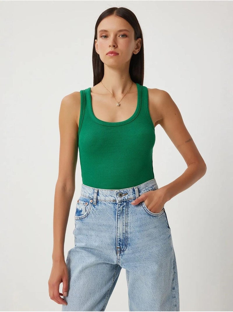Camiseta de tirantes ajustada de algodón con cuello en u istanbul Verde - Kiabi