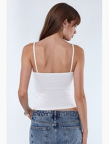 Camiseta de tirantes ajustada de canalé con escote en v busem