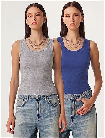 Camiseta de tirantes ajustada de punto con cuello en u, pack de 2 istanbul