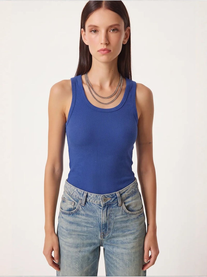 Camiseta de tirantes ajustada de punto con cuello en u, pack de 2 istanbul Azul cobalto - Kiabi