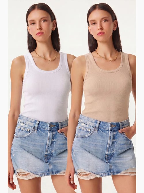 Camiseta de tirantes ajustada de punto con cuello en u, pack de 2 istanbul - Kiabi