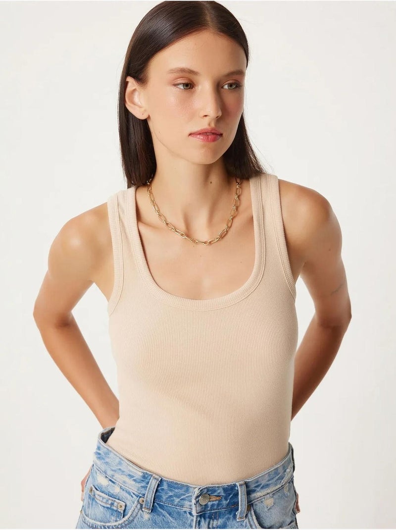 Camiseta de tirantes ajustada de punto con cuello en u, pack de 2 istanbul Beige - Kiabi