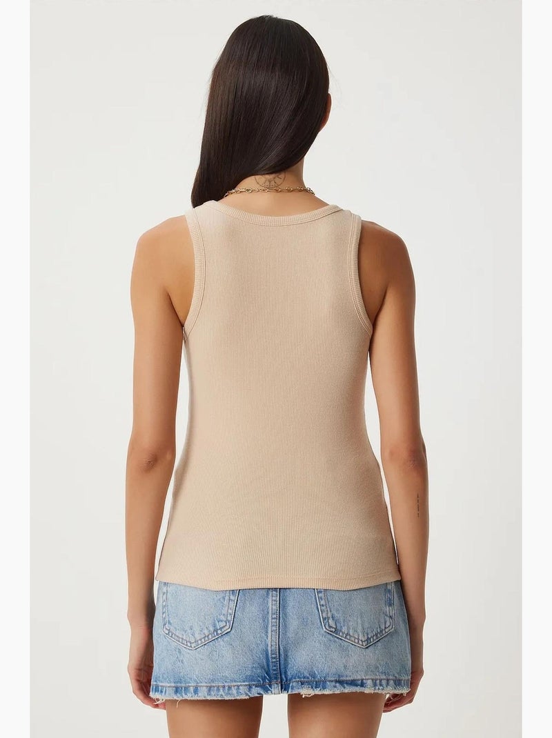 Camiseta de tirantes ajustada de punto con cuello en u, pack de 2 istanbul Beige - Kiabi
