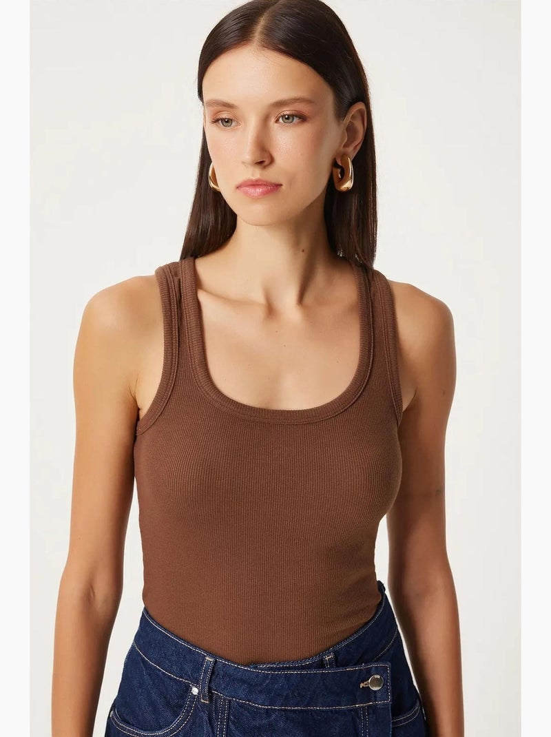 Camiseta de tirantes ajustada de punto con cuello en u, pack de 2 istanbul Marrón claro - Kiabi
